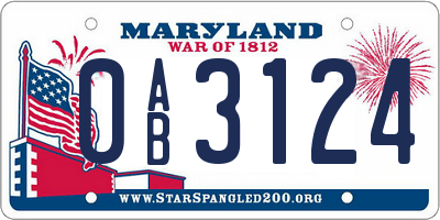 MD license plate 0AB3124
