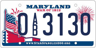 MD license plate 0AB3130