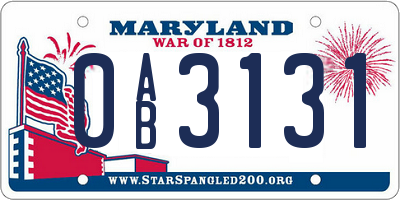 MD license plate 0AB3131