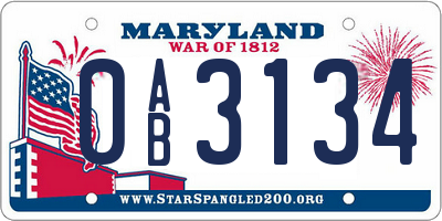 MD license plate 0AB3134