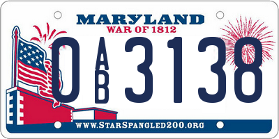 MD license plate 0AB3138