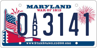 MD license plate 0AB3141