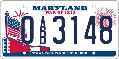 MD license plate 0AB3148