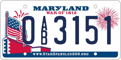 MD license plate 0AB3151