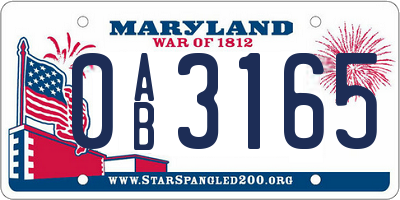 MD license plate 0AB3165