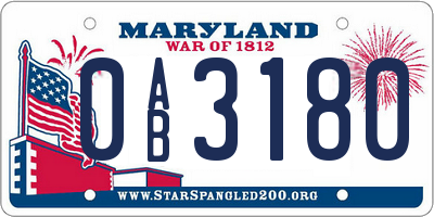 MD license plate 0AB3180