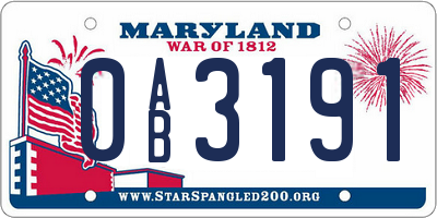 MD license plate 0AB3191