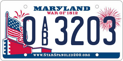 MD license plate 0AB3203