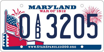 MD license plate 0AB3205