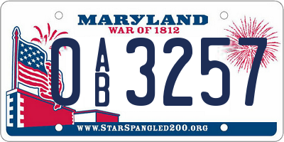 MD license plate 0AB3257