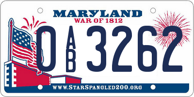 MD license plate 0AB3262