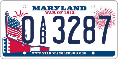 MD license plate 0AB3287