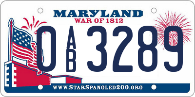 MD license plate 0AB3289