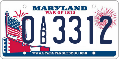 MD license plate 0AB3312