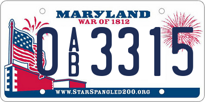 MD license plate 0AB3315
