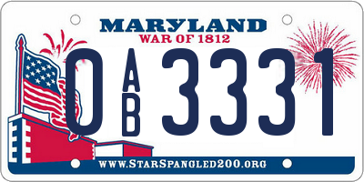 MD license plate 0AB3331