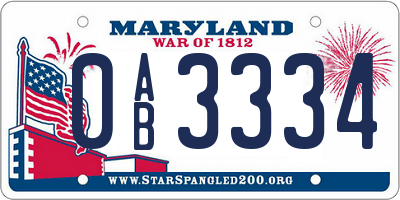 MD license plate 0AB3334