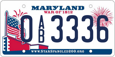MD license plate 0AB3336