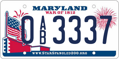 MD license plate 0AB3337