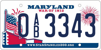 MD license plate 0AB3343