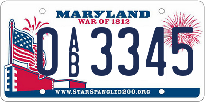 MD license plate 0AB3345