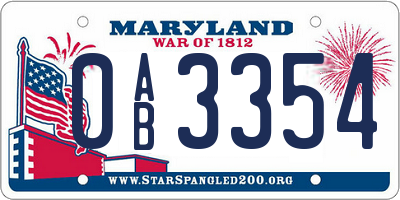 MD license plate 0AB3354