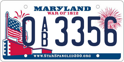 MD license plate 0AB3356