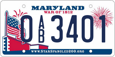 MD license plate 0AB3401