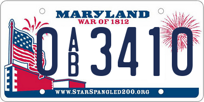 MD license plate 0AB3410