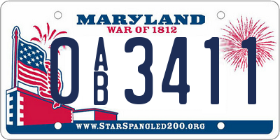MD license plate 0AB3411