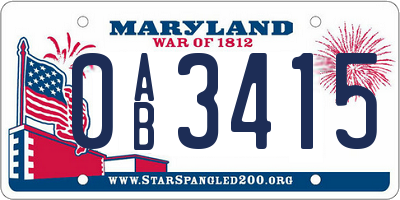 MD license plate 0AB3415