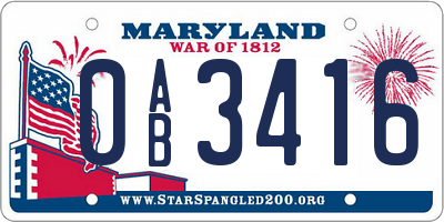 MD license plate 0AB3416
