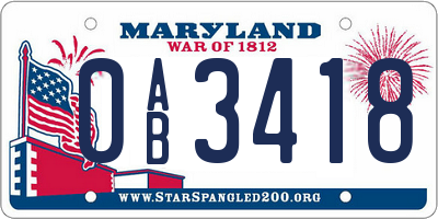 MD license plate 0AB3418