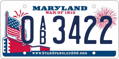 MD license plate 0AB3422