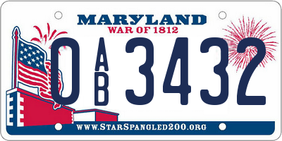MD license plate 0AB3432