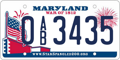 MD license plate 0AB3435