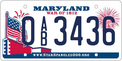 MD license plate 0AB3436