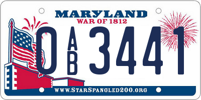 MD license plate 0AB3441