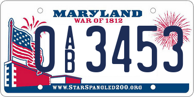 MD license plate 0AB3453