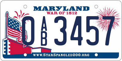 MD license plate 0AB3457