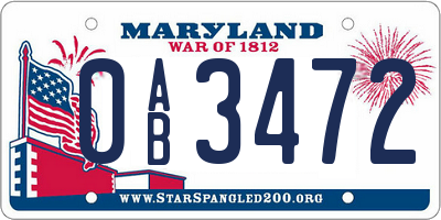 MD license plate 0AB3472