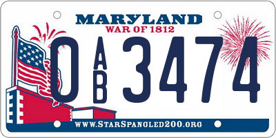 MD license plate 0AB3474