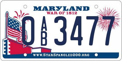 MD license plate 0AB3477