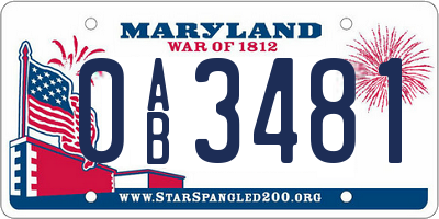 MD license plate 0AB3481