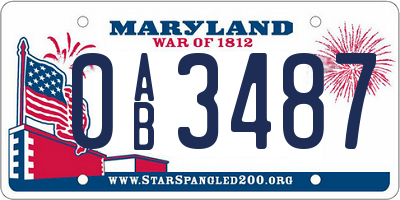 MD license plate 0AB3487
