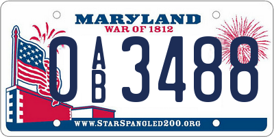 MD license plate 0AB3488