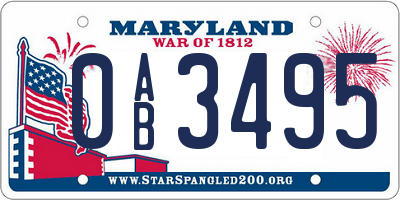MD license plate 0AB3495