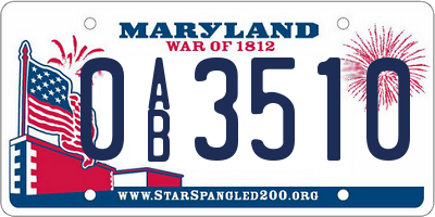 MD license plate 0AB3510