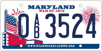 MD license plate 0AB3524