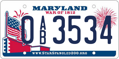 MD license plate 0AB3534